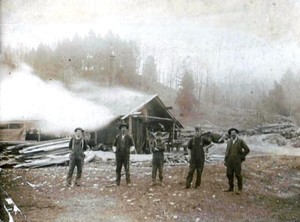 C.A. Denison and Crew with Steam-Powered Sawmill
